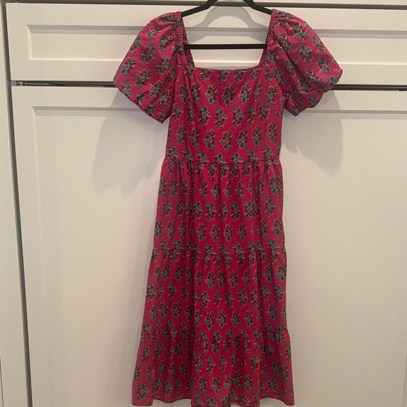 J. Crew Pink Floral Midi Dress with Puff Sleeves - Picture 3 of 5